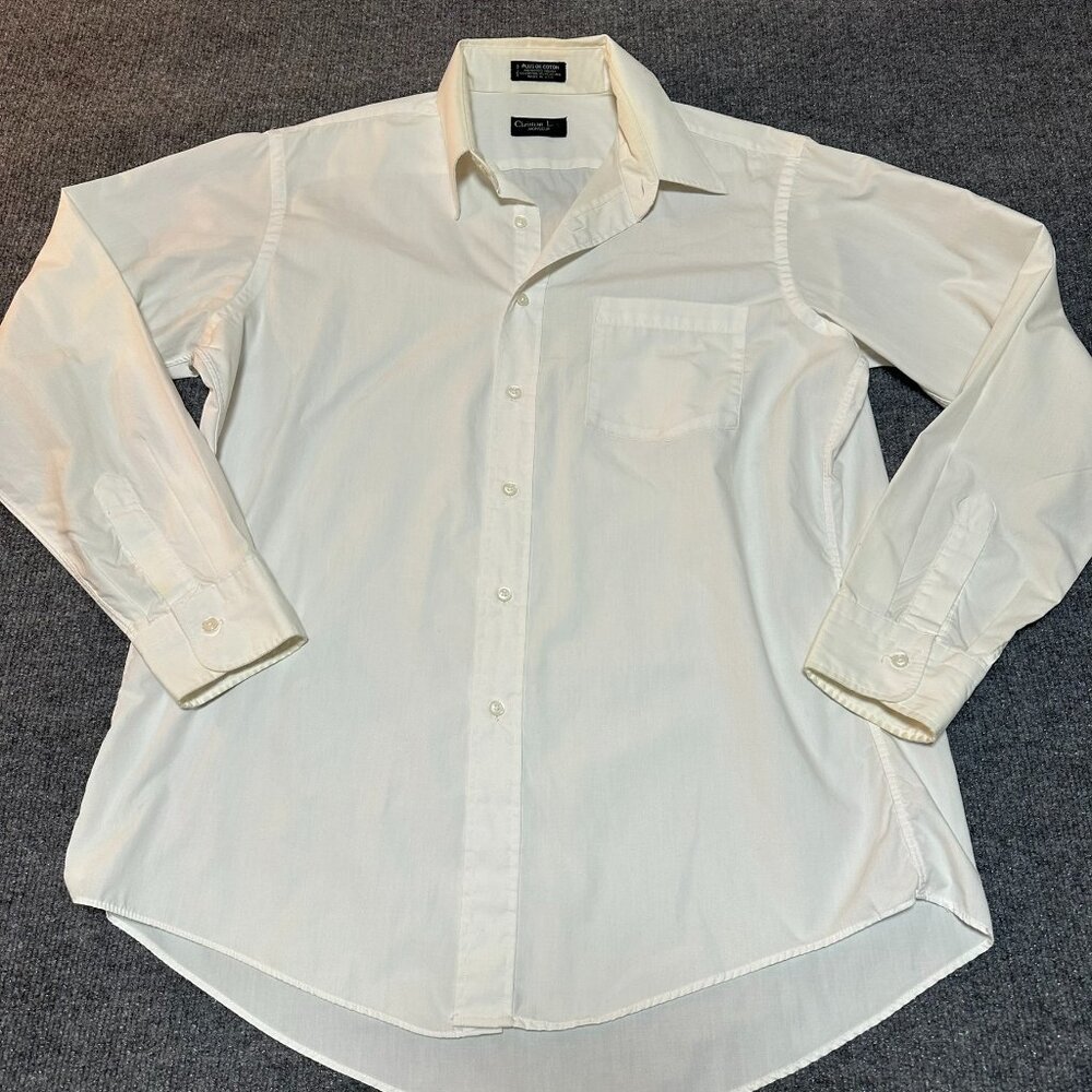 Christian Dior Monsieur Dress Shirt Mens Large White Button Down Cotton Blend